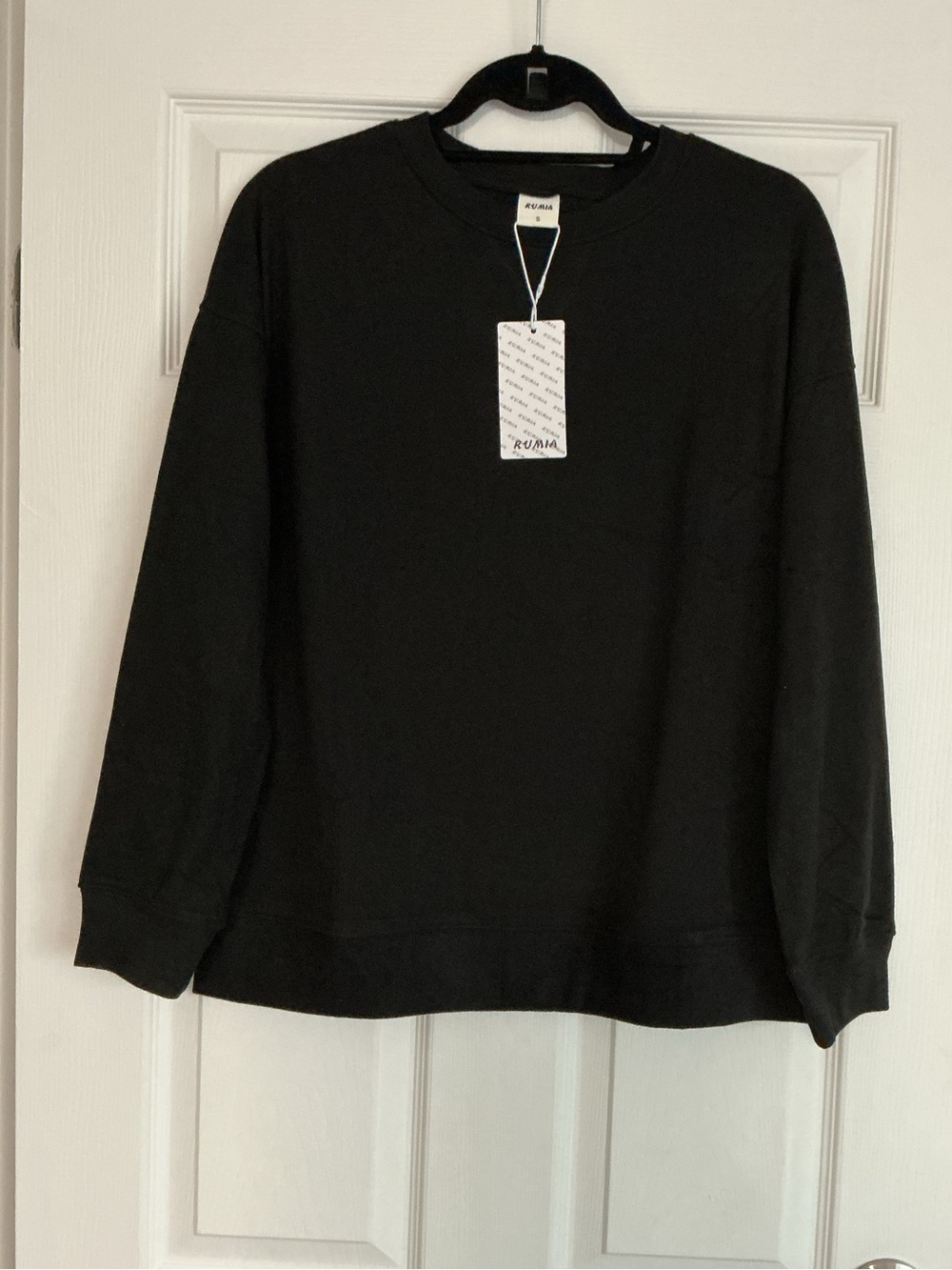 Rumia Black Crewneck Sweatshirt Unisex Size Small Stretch Pullover Top NWT